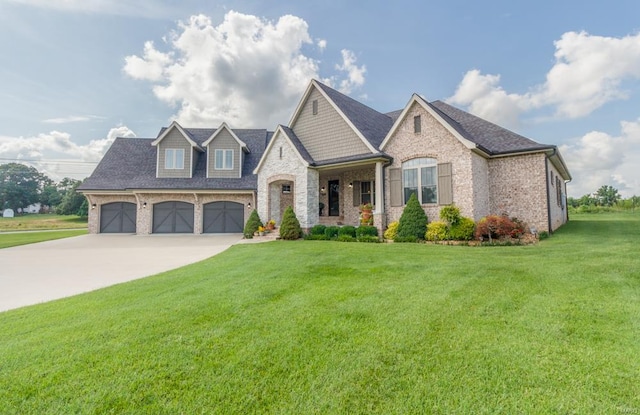 view of front facade featuring a garage and a front yard