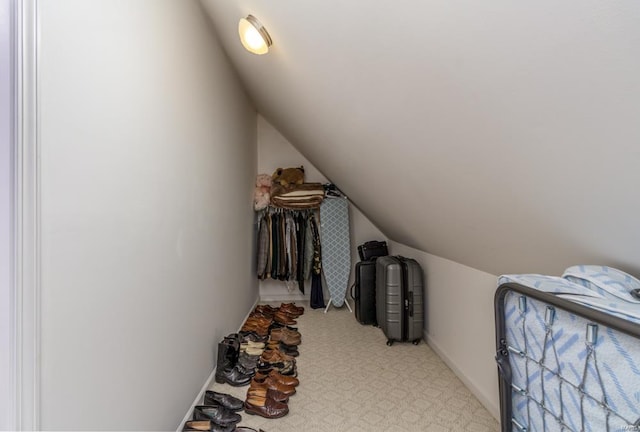 spacious closet featuring carpet flooring and lofted ceiling