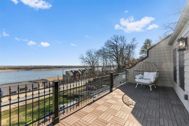 view of patio / terrace with a water view