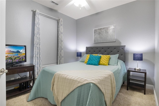 bedroom featuring carpet floors and ceiling fan