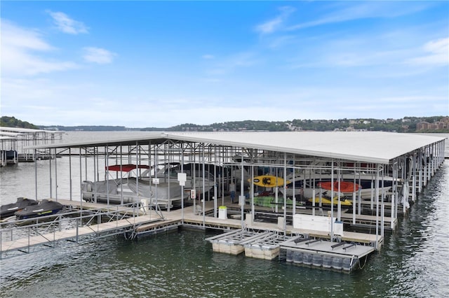 view of dock with a water view