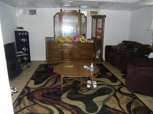 living room featuring light tile patterned floors