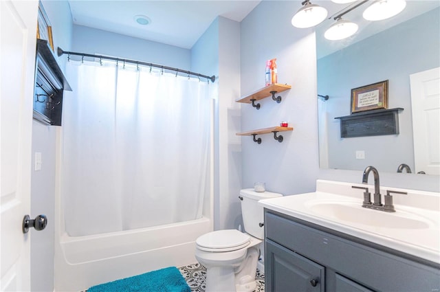 full bathroom featuring vanity, toilet, and shower / bath combo