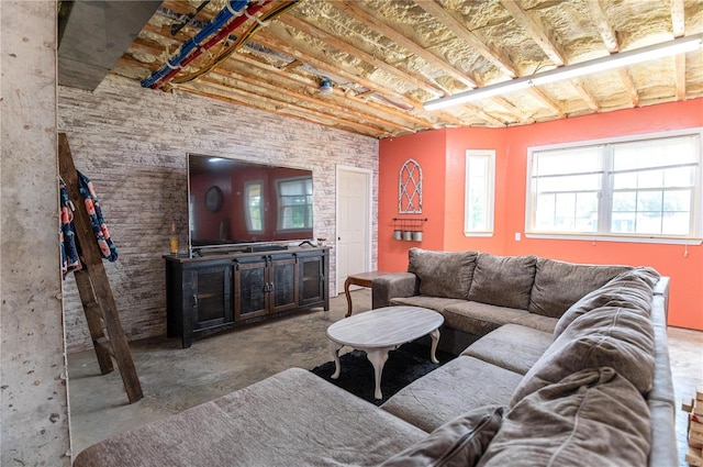 living room with concrete floors