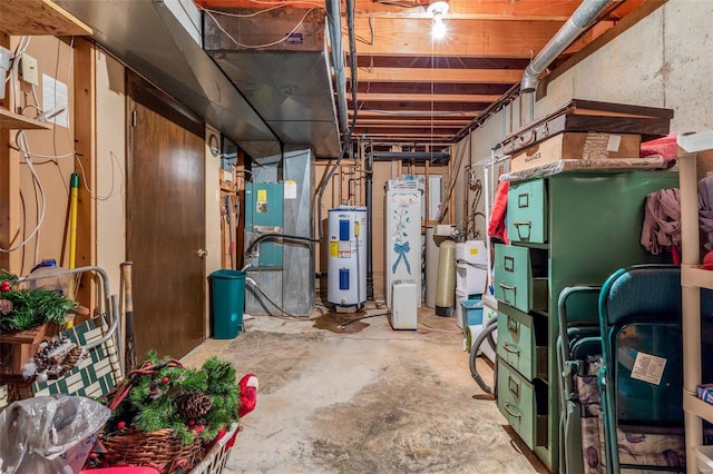 basement featuring electric water heater