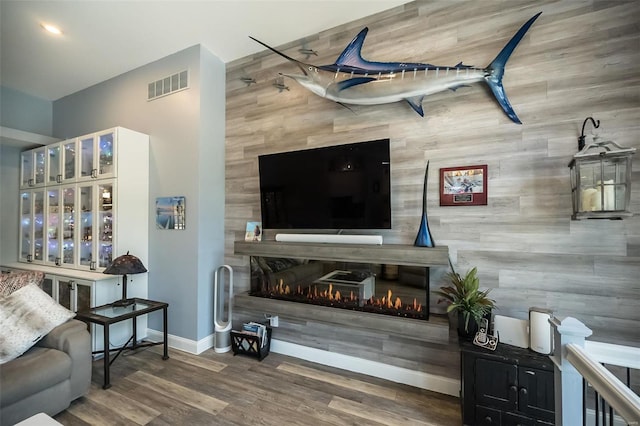 living room with hardwood / wood-style floors