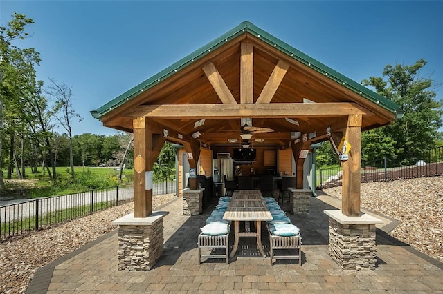 view of patio / terrace with a gazebo and ceiling fan