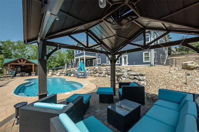 view of patio / terrace featuring outdoor lounge area and a gazebo