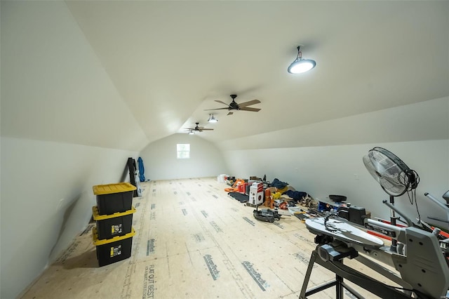 bonus room with ceiling fan and vaulted ceiling