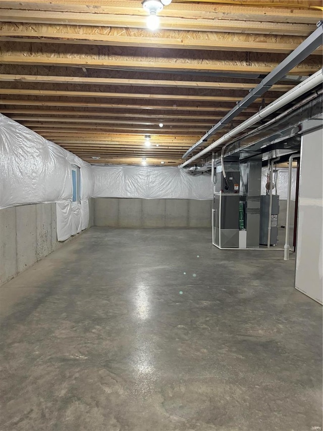 basement with heating unit