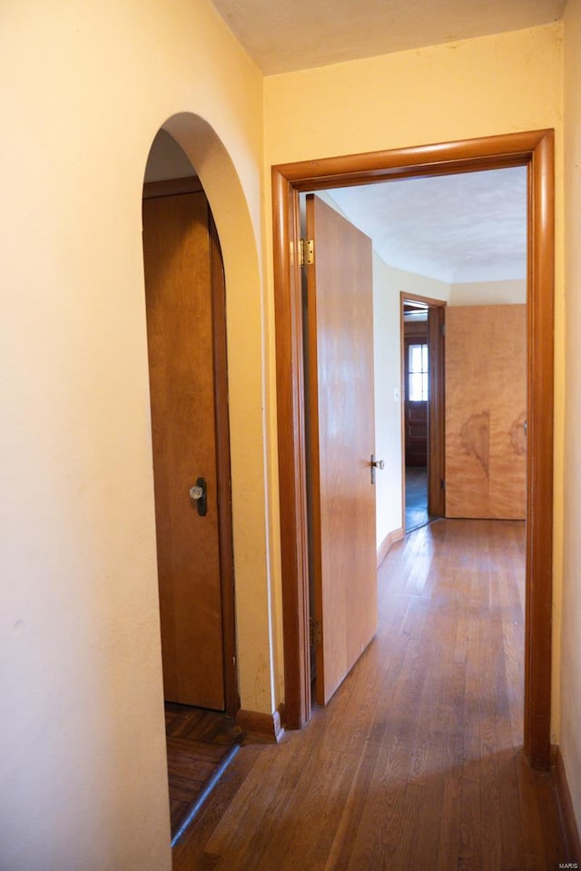 corridor featuring dark wood-type flooring