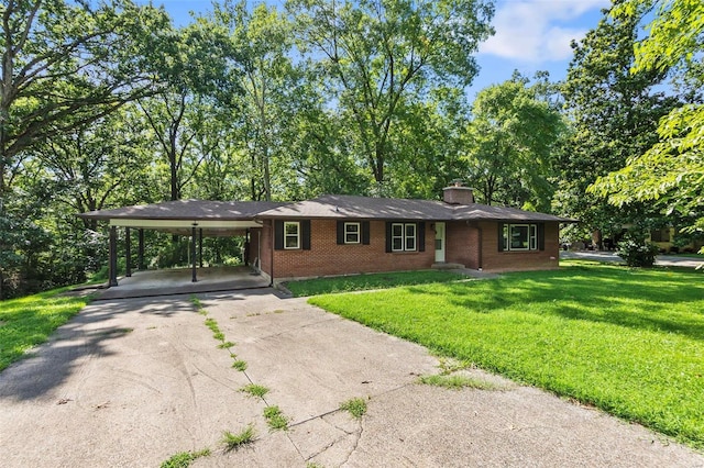 single story home with a carport and a front yard