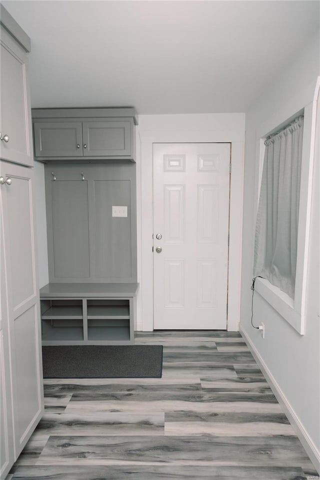 mudroom with dark wood-type flooring