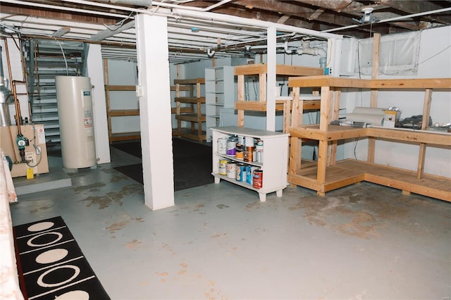 basement featuring electric water heater