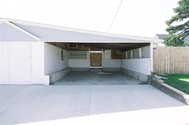 garage with a carport