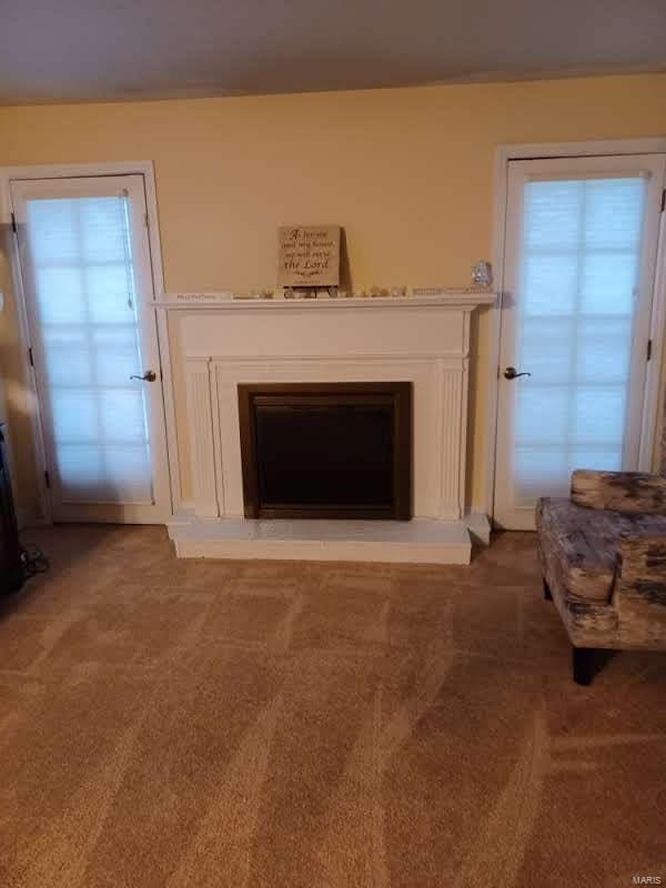 unfurnished living room featuring carpet flooring