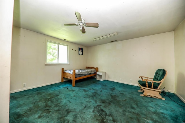 bedroom featuring carpet and ceiling fan