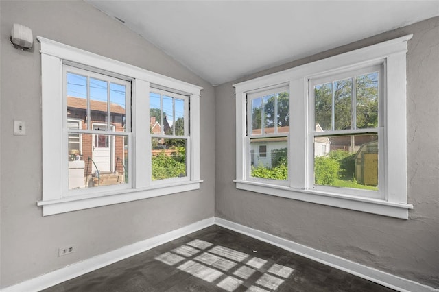 empty room with a healthy amount of sunlight and vaulted ceiling