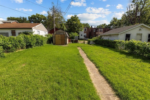 view of yard with a shed