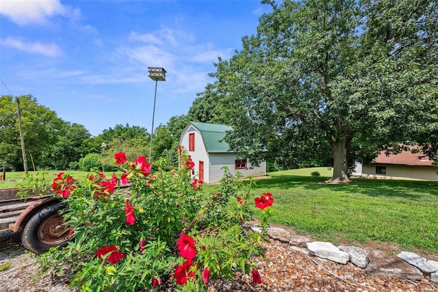 view of yard featuring an outdoor structure