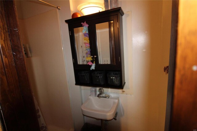 bathroom with sink and walk in shower