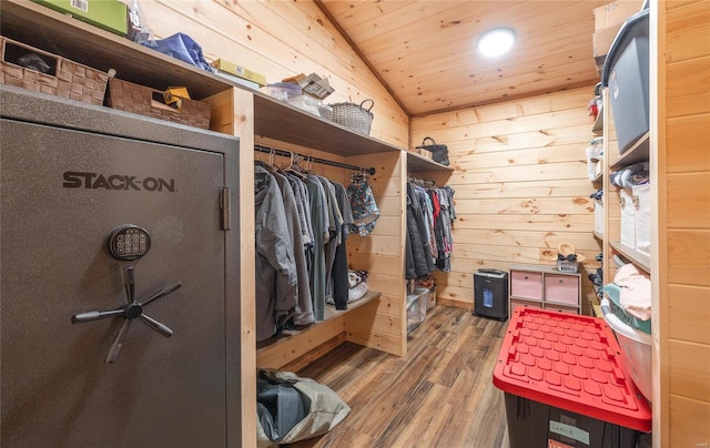 spacious closet featuring lofted ceiling and hardwood / wood-style floors