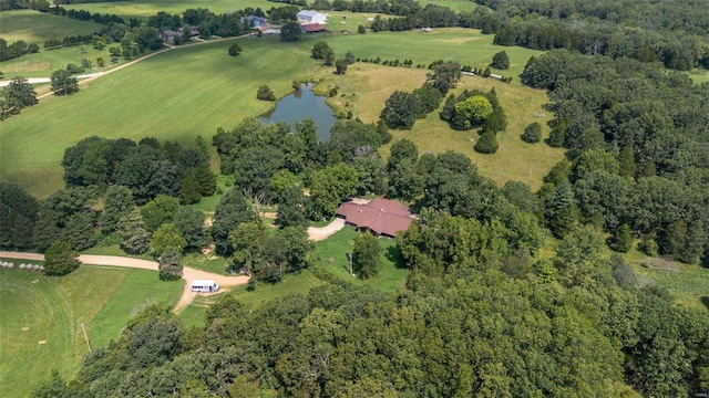 aerial view featuring a water view and a rural view