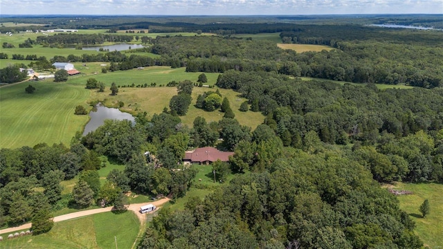 bird's eye view featuring a water view and a rural view