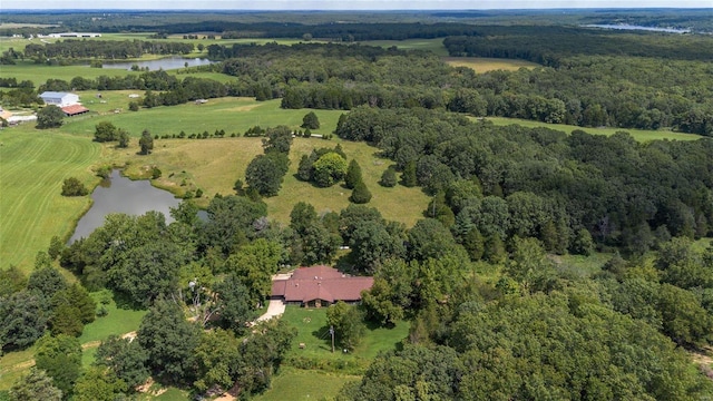 bird's eye view with a water view and a rural view