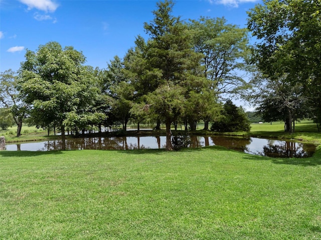 view of yard with a water view