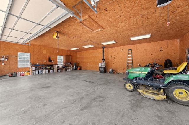 garage with a workshop area