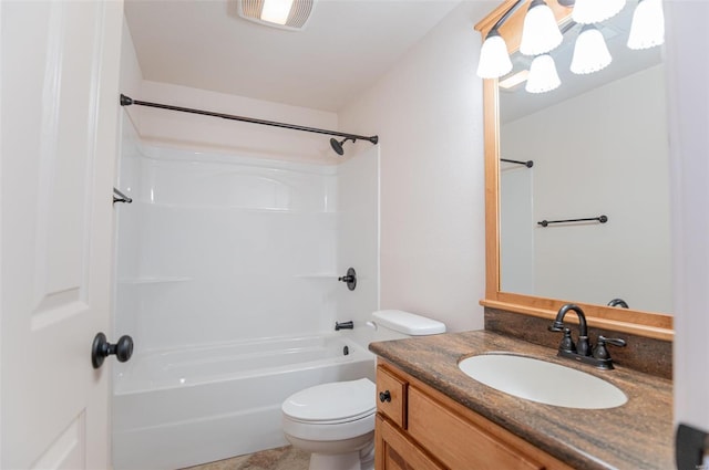 full bathroom featuring tile patterned floors, bathtub / shower combination, toilet, and vanity