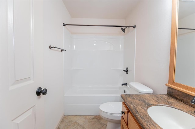 full bathroom featuring bathing tub / shower combination, vanity, tile patterned flooring, and toilet