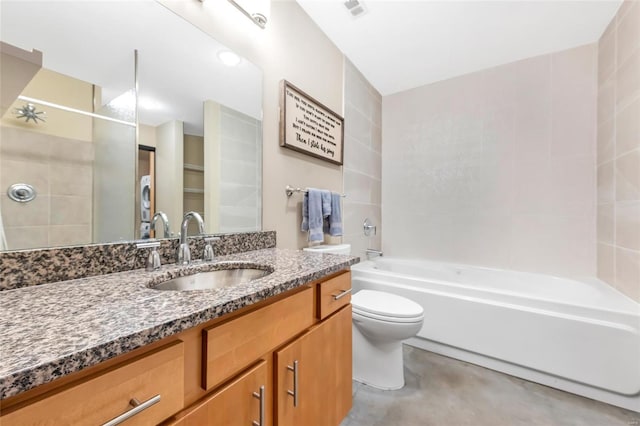 bathroom featuring visible vents, concrete floors, vanity, and toilet