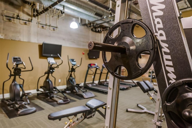 exercise room featuring carpet