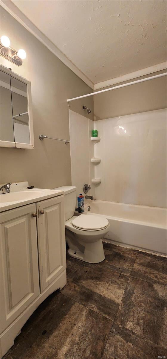 full bathroom with toilet, vanity, and shower / bathtub combination