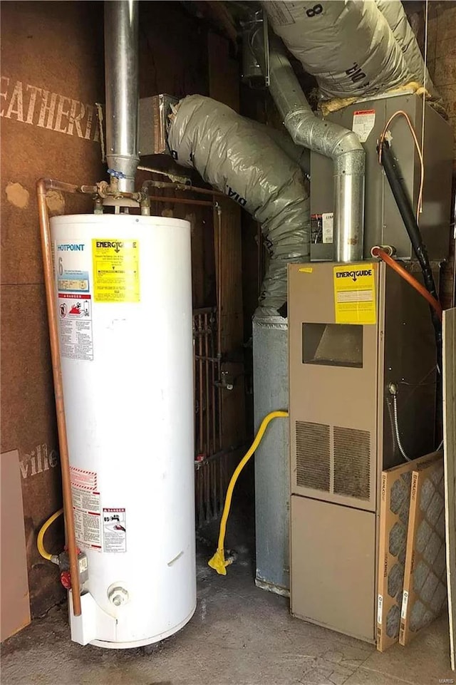 utilities with gas water heater and heating unit