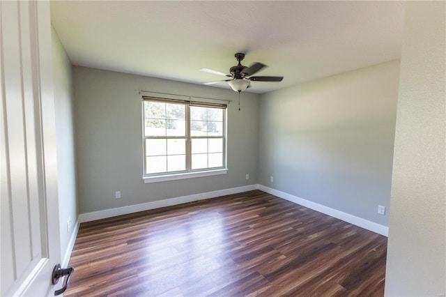 unfurnished room featuring ceiling fan and hardwood / wood-style flooring