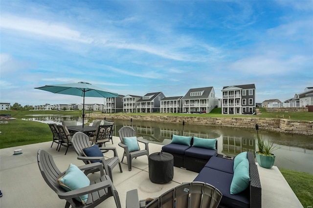 view of patio / terrace featuring a water view