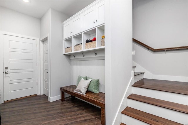 mudroom with dark wood-type flooring