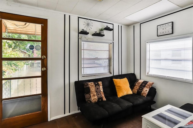 living room with dark wood-type flooring