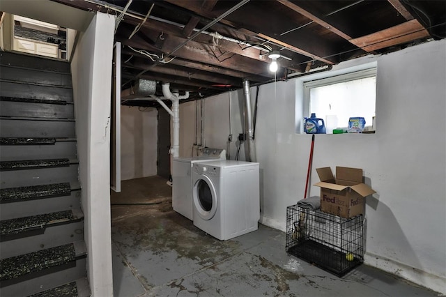 basement with washer and dryer