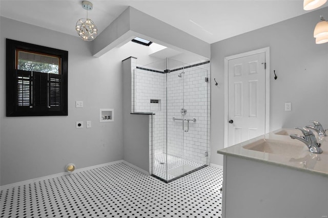 bathroom featuring vanity and walk in shower