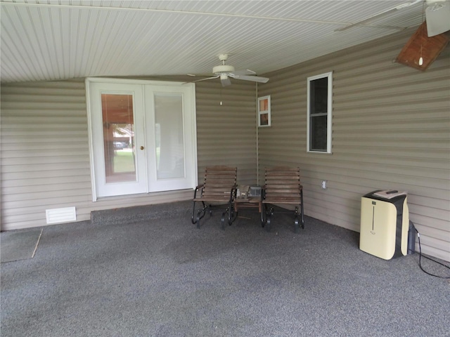 view of patio featuring french doors and ceiling fan