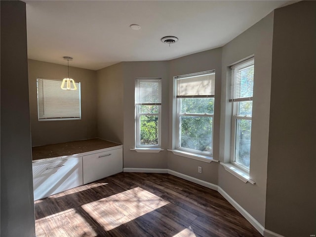 unfurnished dining area featuring dark hardwood / wood-style flooring