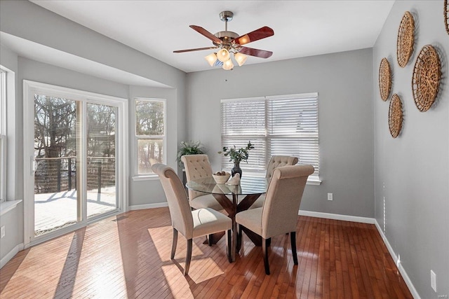 dining room featuring hardwood / wood-style floors and ceiling fan