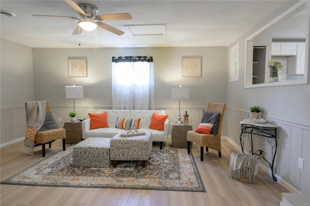 interior space featuring ceiling fan and light wood-type flooring