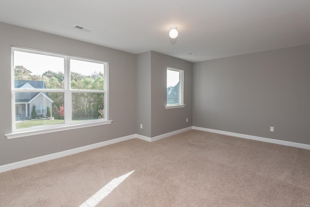 spare room featuring light carpet and a wealth of natural light