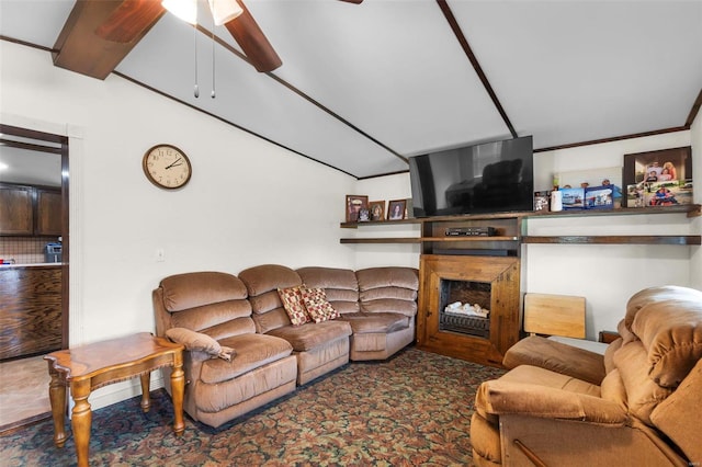 living room featuring ceiling fan