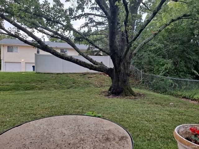 view of yard featuring a garage